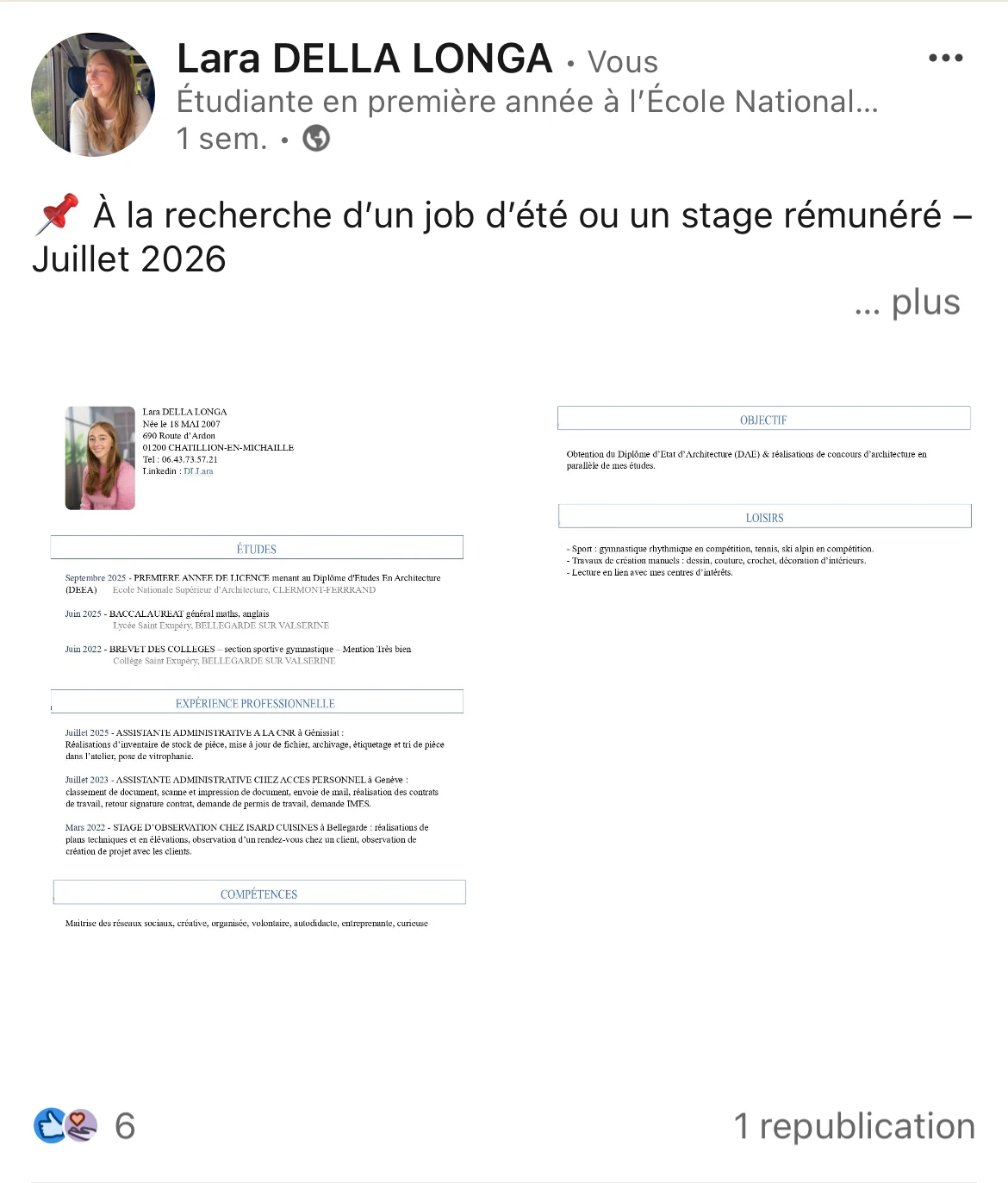 Aperçu LinkedIn de Lara DELLA LONGA